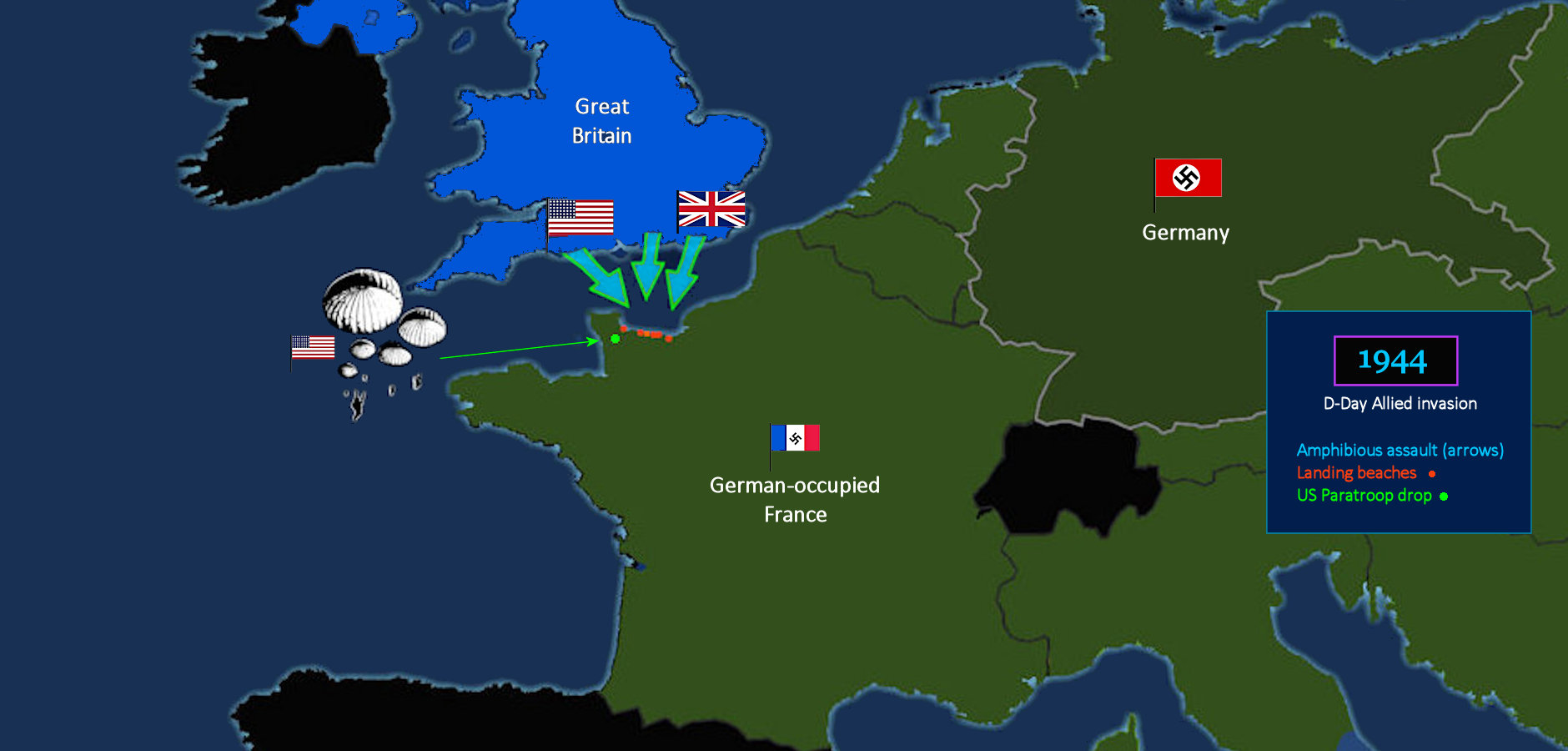 D-Day invasion, 1944 map